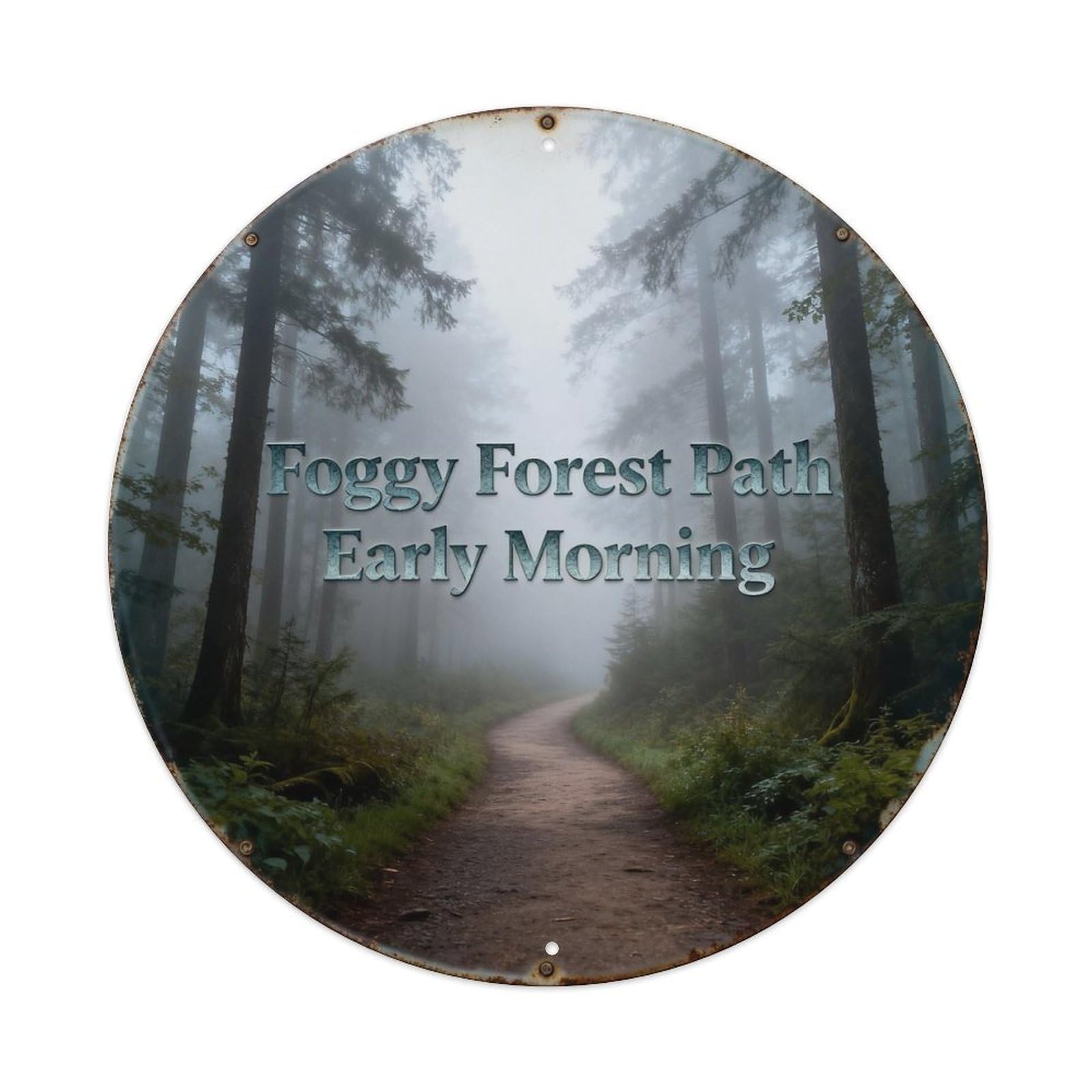 Foggy Forest Path Early Metal Tin Sign Plaque