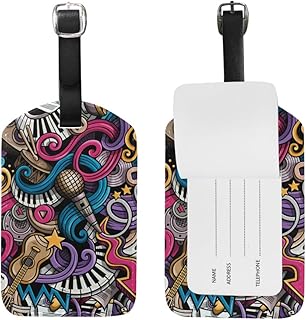 Etichetta Bagaglio Valigia Personalizzata Pelle Viaggio Tag Musica Pianoforte Chitarra Star Doodle Strisce, Multi (Multicolore) - TopTopJ004AA2122