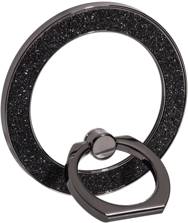 iRing Magnetic Phone Ring Holder for MagSafe, 360° Rotation Finger Grip Stand Compatible with iPhone 17/16/15/14/13/12 – Strong Magnetic Grip, iRing Mag Glam (Black)