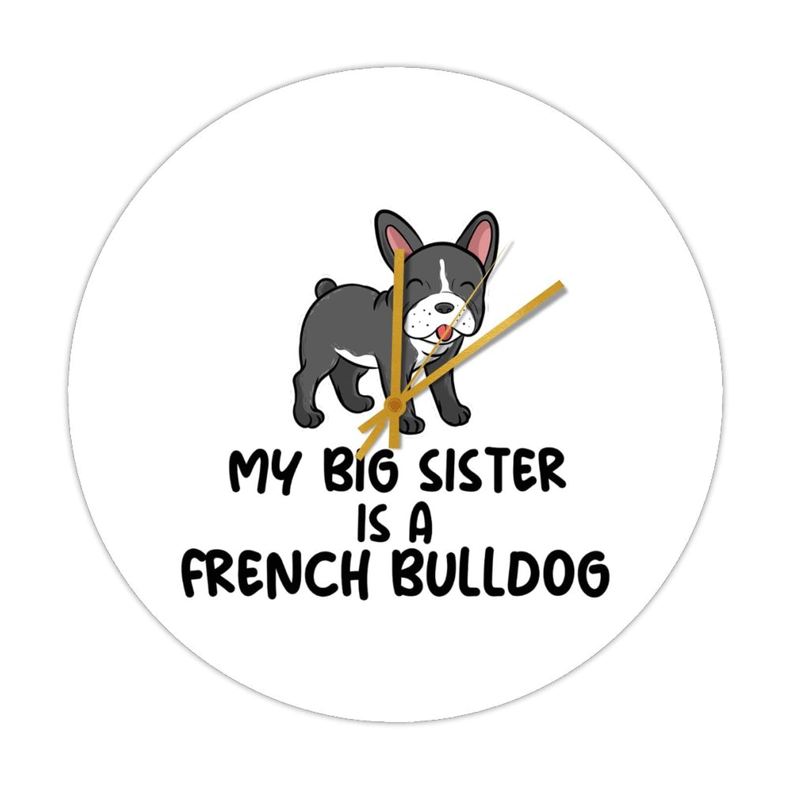 Horloge murale ronde en bois bouledogue français de 38 cm style vintage à quartz