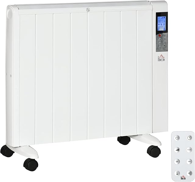 HOMCOM Convector Radiator Heater, Quiet Panel Heater, Freestanding or Wall-mounted Portable Electric Heater with Window Opening Detection, Week Timer, Remote Control, Safety Cut-Off, White
