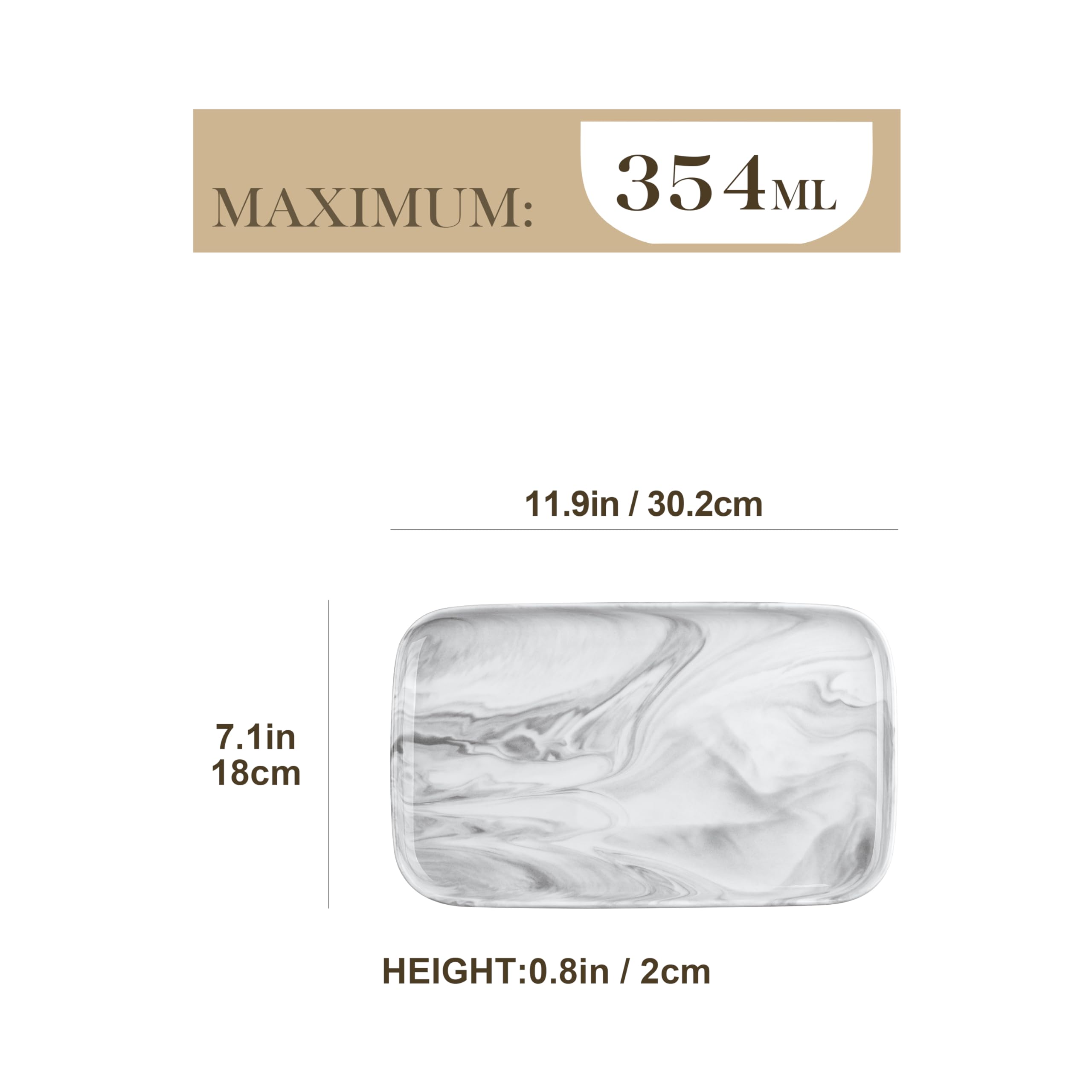 MALACASA Assiettes Rectangulaires en Porcelaine, 4 Grandes Assiettes Plates Marbre pour Repas Dîner Salon, Plats et Plateaux de Service en Céramique pour Dessert Sushis 30 x 18cm, Série PLAT