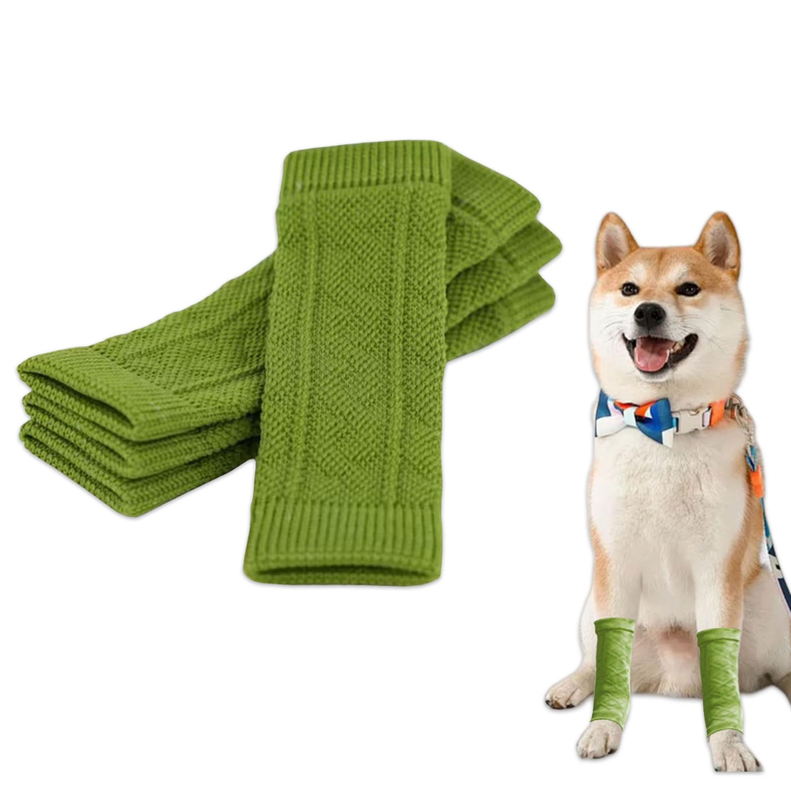 Dog Leg Warmers,4 Pcs Winter Warm Solid Dogs Elbow Sleeves,Knitted Leg Hock Protectors Socks for Kitten Puppy Cats Small Medium Large Dogs (Green, XXL)