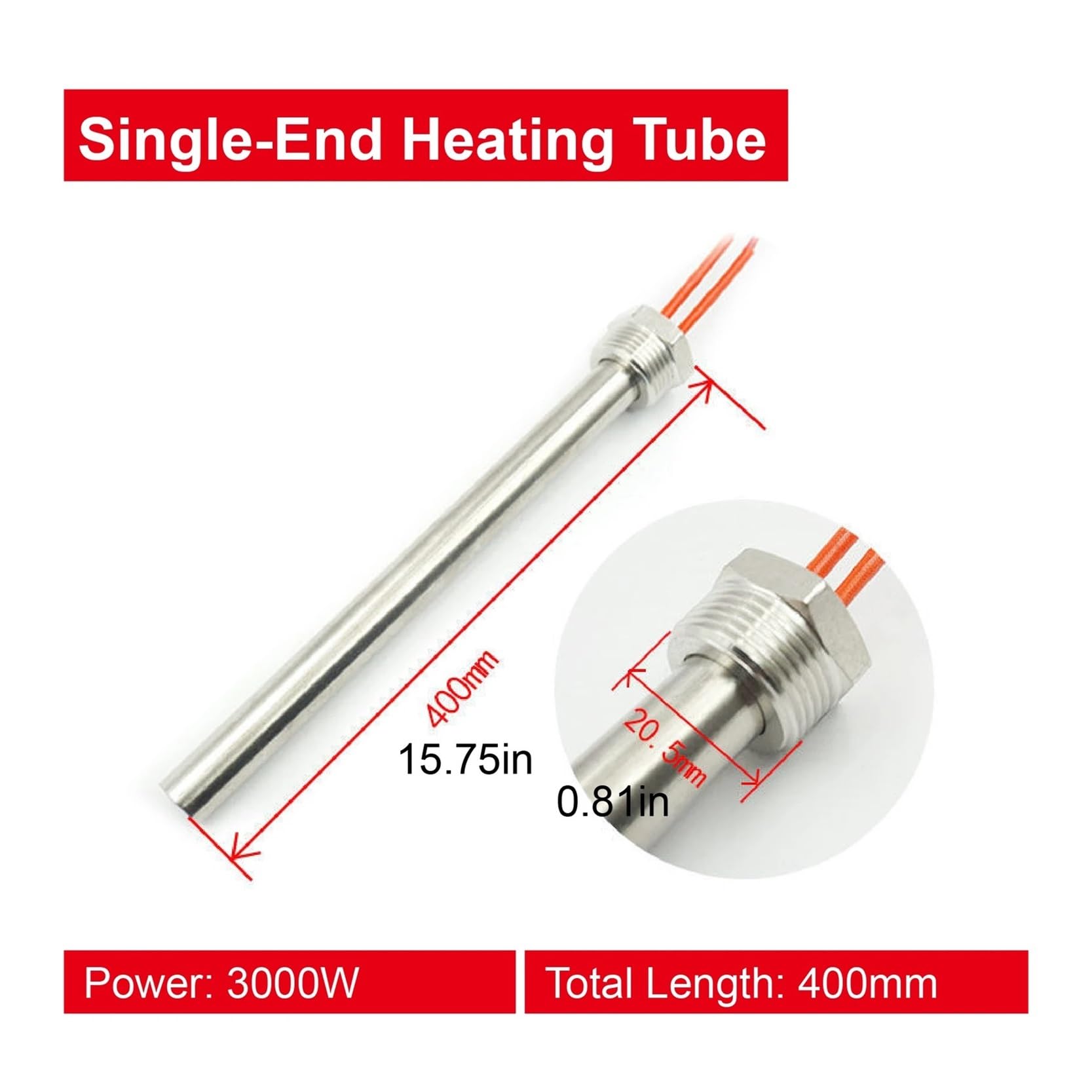 Riscaldatore ad immersione filettato a testa singola 220V | G1/2 Tubo di Riscaldamento Elettrico Radiatore Serbatoio Acqua Caldaia Asta Riscaldante 500-3000W(16-400-3000W)