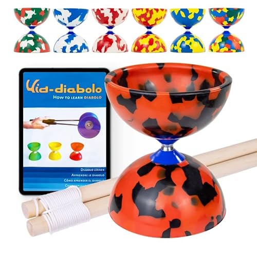 Juggle Dream Jester Diabolo Set - avec Axe Fixe Diabolo, Baguettes en Bois et Vidéo d'apprentissage en Ligne - Jouets de Jonglage (Noir/Rouge)