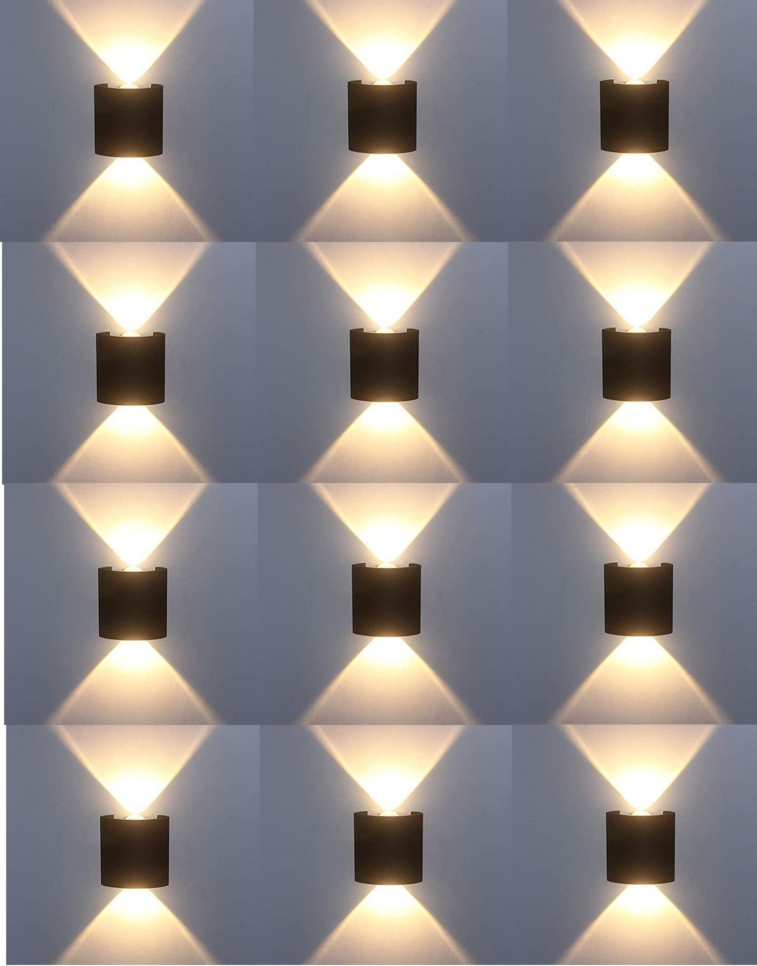 Desidiya Aluminium ® 4 Watts (Pack of 12) 2 Ray Oval Up-Down Outdoor LED Outdoor Waterproof IP65 Exterior Wall Step Light Fixture Waterproof Lamp (Warm White, Black Body)