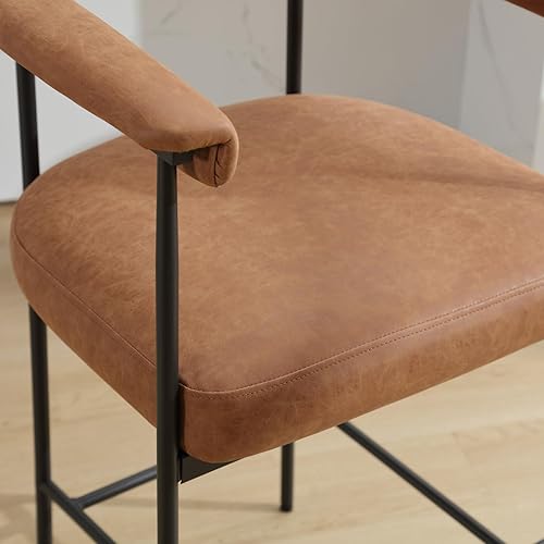 Miniatura 5 de Juego de 2 taburetes de bar modernos, de piel sintética, de 26 pulgadas, tapizados, con respaldo abierto, patas de metal para cocina, comedor, color