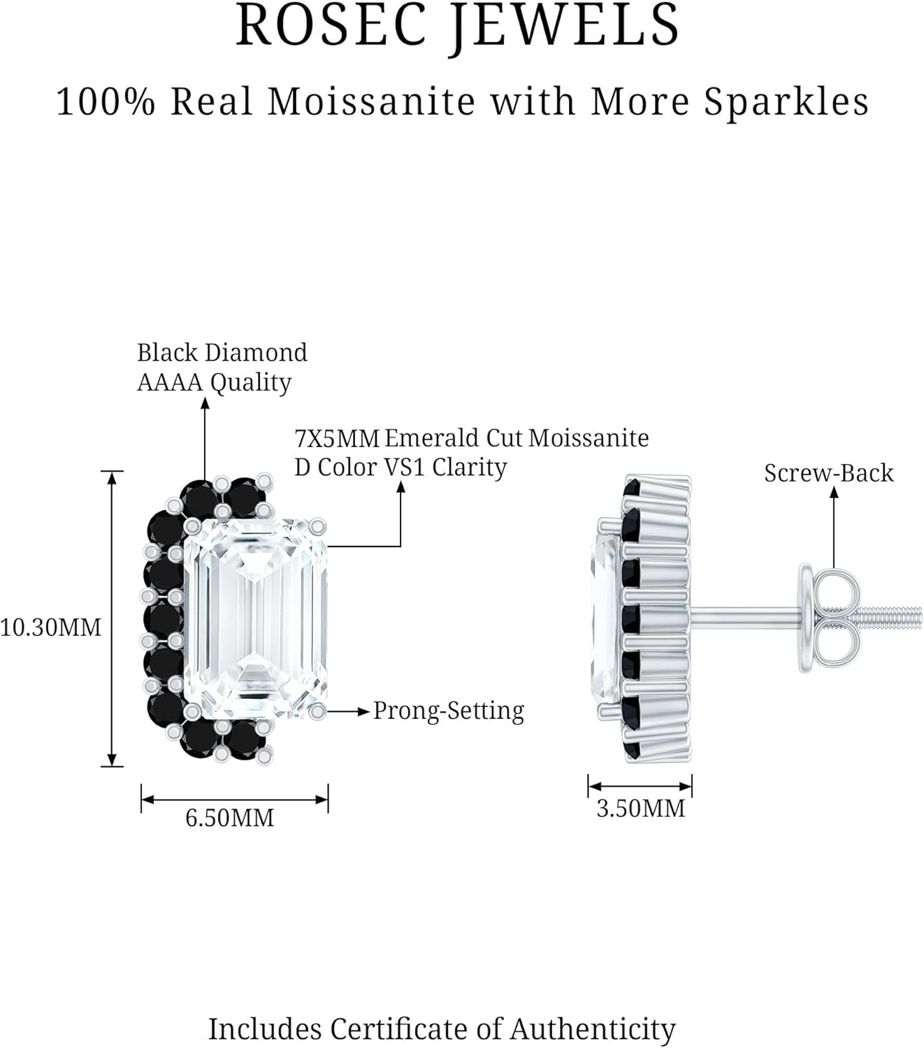 Certified 3 Carat Emerald Cut Moissanite Stud Earrings in Silver, D-Vs1 Quality - Gift For Special Occasions - Image 10