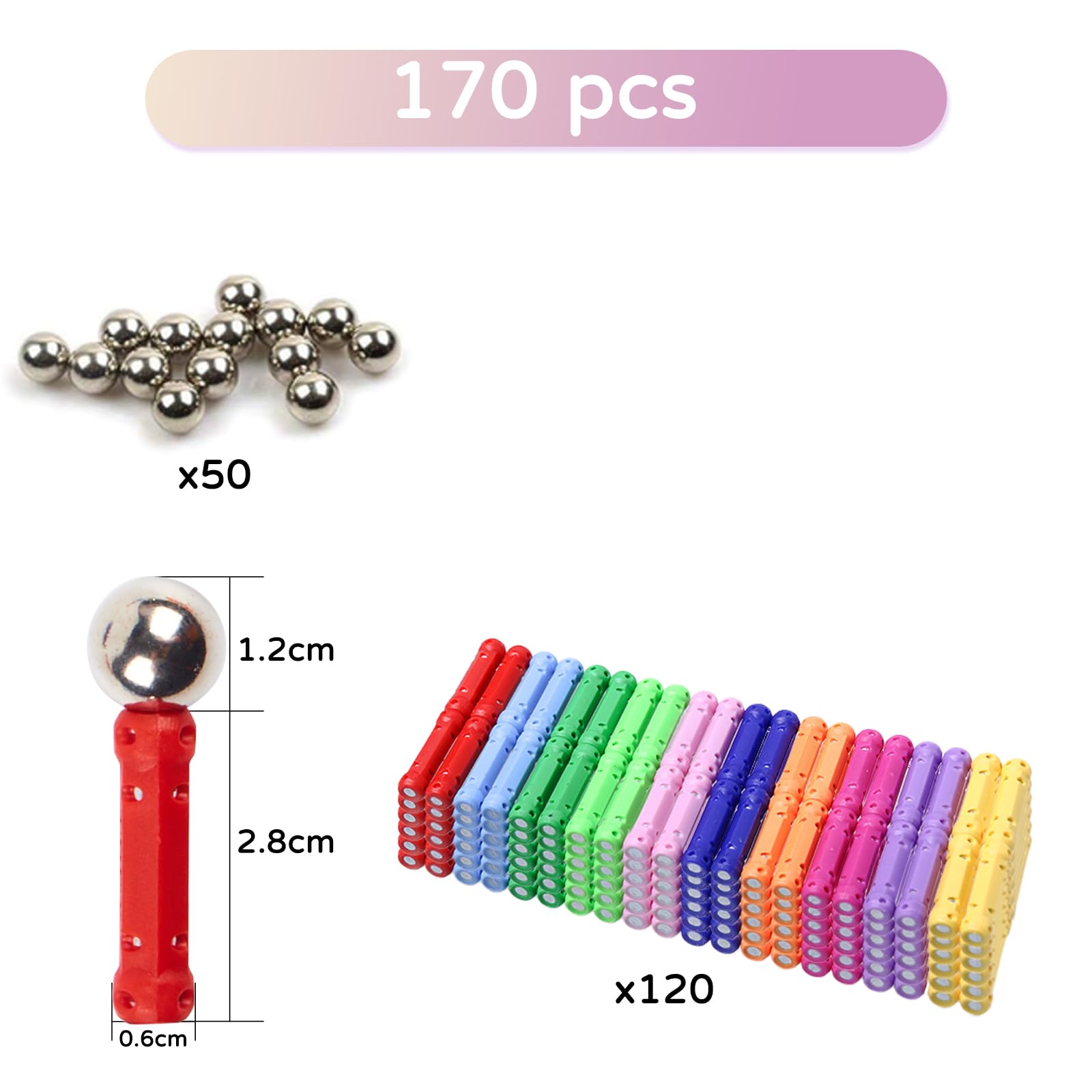 Construction Magnétique Enfant 170pcs, Set de Jouets Magnétiques pour Enfants 6 Ans+, Jeux de Bâtons Magnétiques Puzzle 3D pour Entraînement Cérébral Cadeau pour Fille Garçon