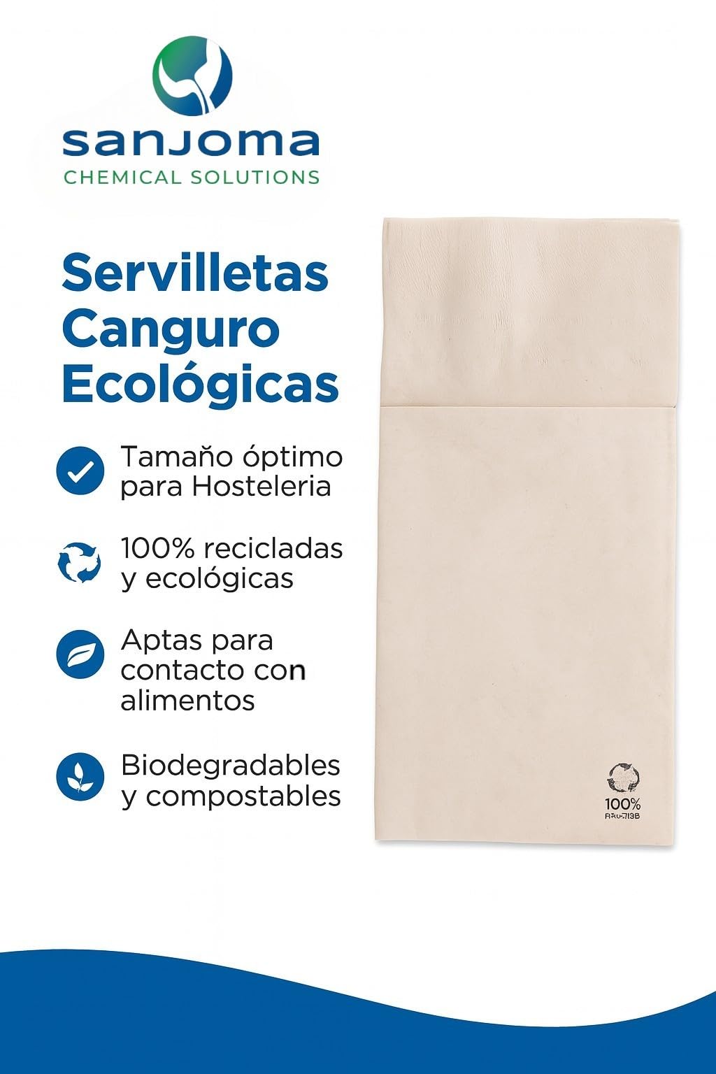 Servilletas Canguro Ecológicas 2 Capas 40x40 cm (Plegado 10x20 cm) – Color Natural – 100% Recicladas