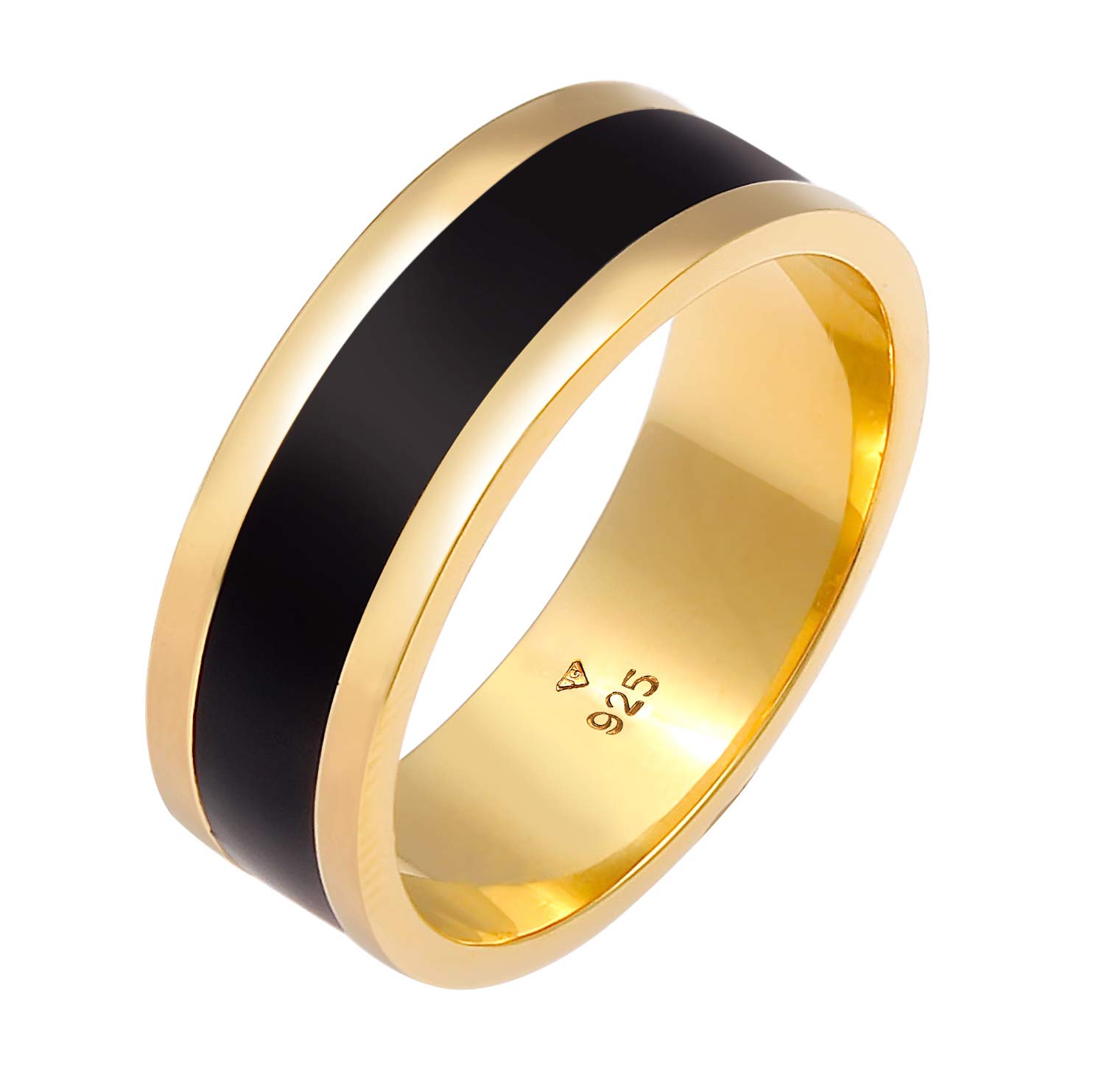 Kuzzoi Herrenring (8 mm) golden mit Emaille Bandring Männer 925 Silber | vergoldet Eleganter Silberring im Casual Look Breiter Ring zeitlos im Design Ringgröße 60 - 660609862820