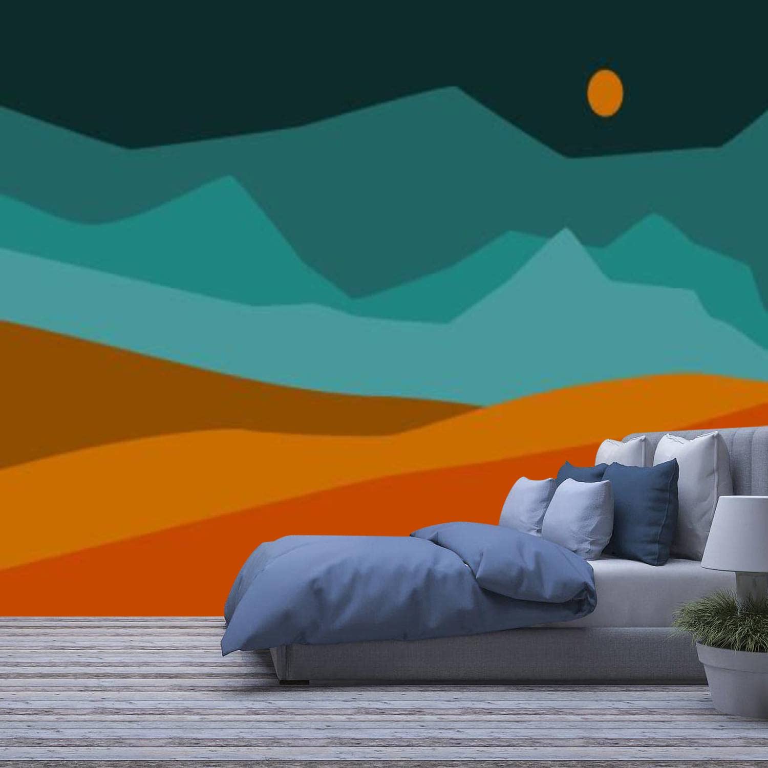 AFWADFWA Modern 3D Removable Wallpaper Self-Adhesive Abstract Wavy Shapes Mountain Hills Landscape Scenery Earthy Color Wall Murals Peel and Stick Wall Stickers for Living Room Bedroom Wall Decor