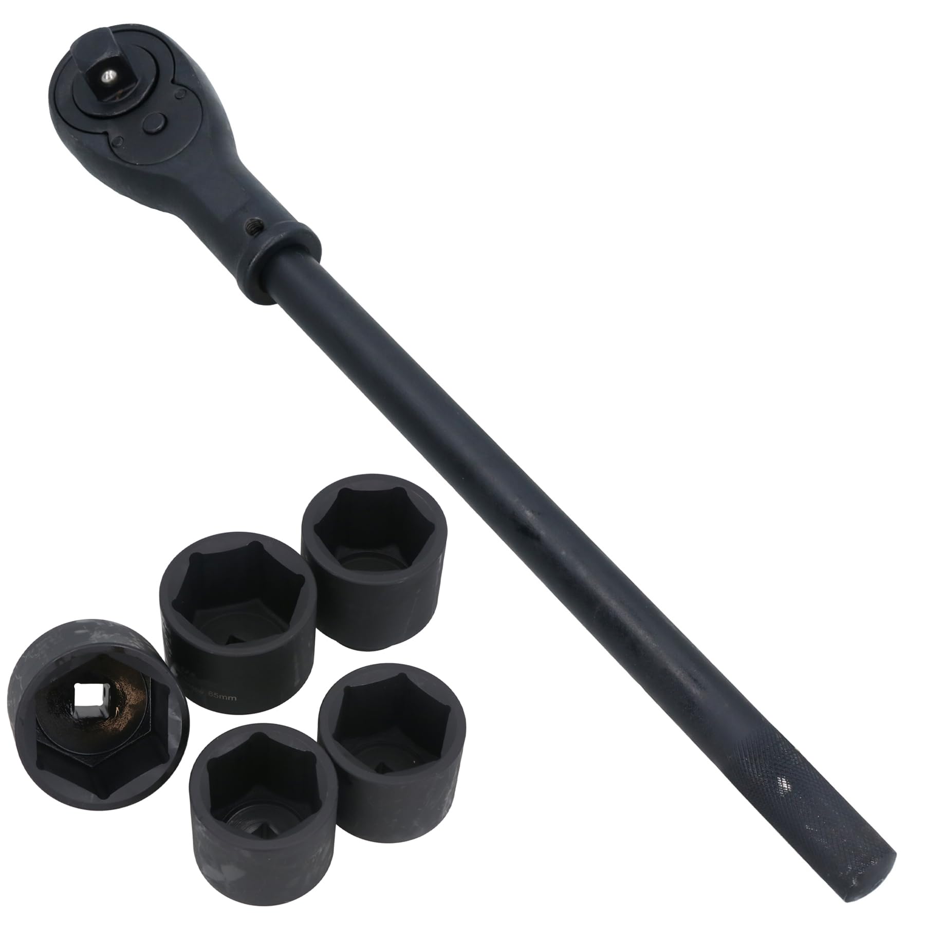 AB Tools 3/4in Drive Heavy Duty Reversible Ratchet + 5 Shallow Metric Sockets 55 – 70mm