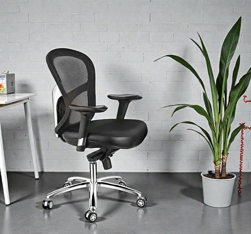 Image of Ergonomic Mesh Office Chair with Adjustable Armrests | Breathable Mesh Back, Height Adjustable Seat, Chrome Base, 360 Swivel, Smooth Rolling Wheels, Chair for Home, Office & Study (Black)