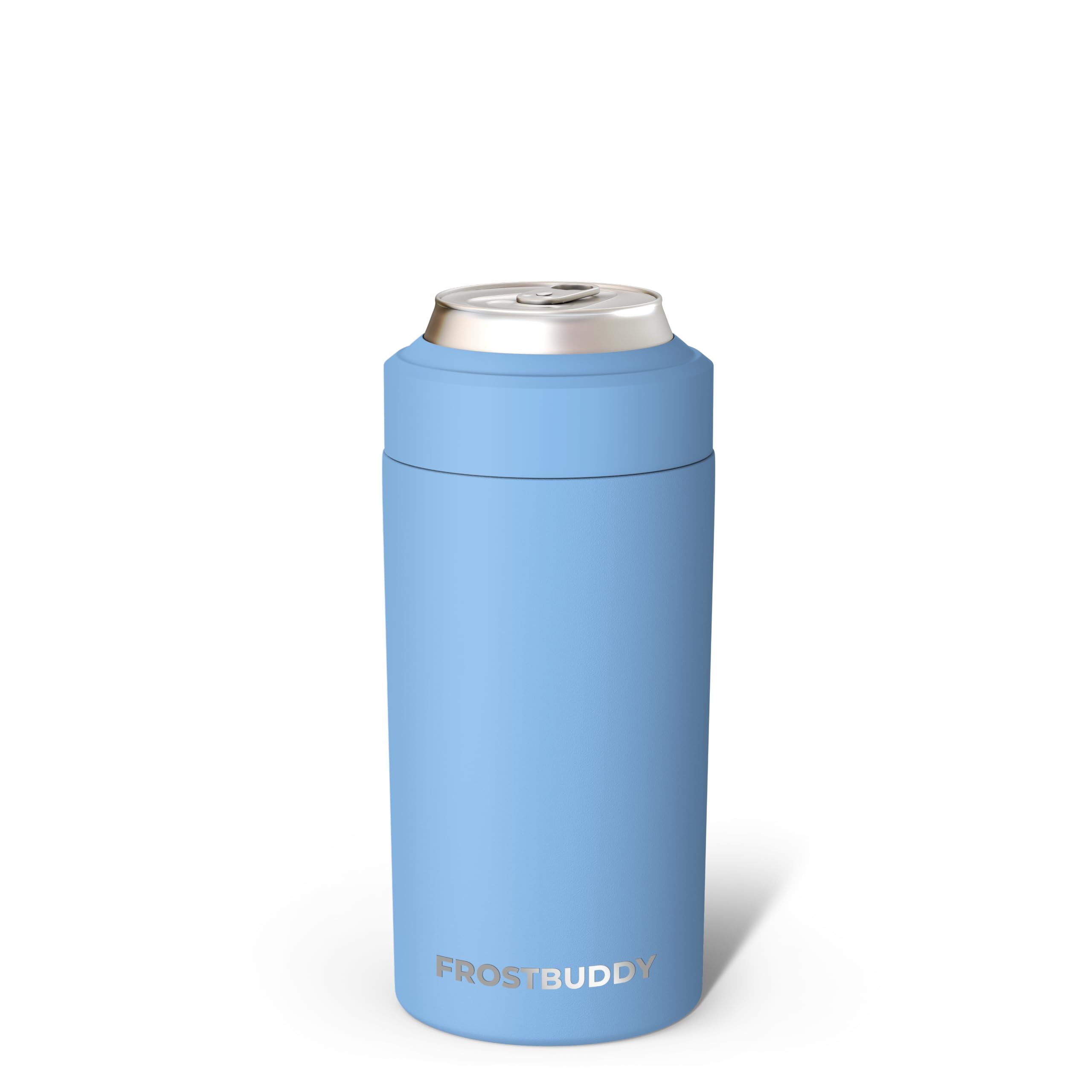 Frost Buddy Universal Can Cooler, Stainless Steel, Baby Blue Rubberized