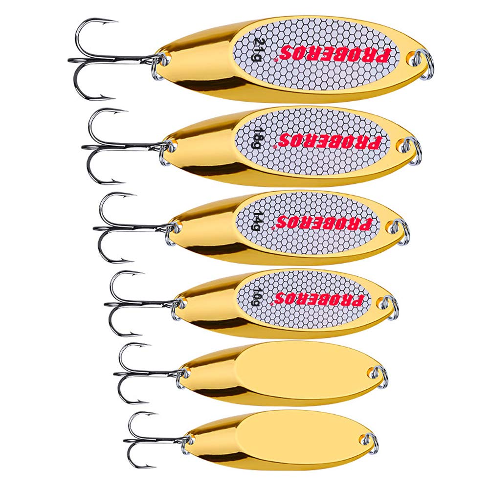 PROBEROS Fishing Lures Spoons - Metal Casting Fishing Spoon - Bass Hard Lure Blade Fish Baits Set Gold Silver