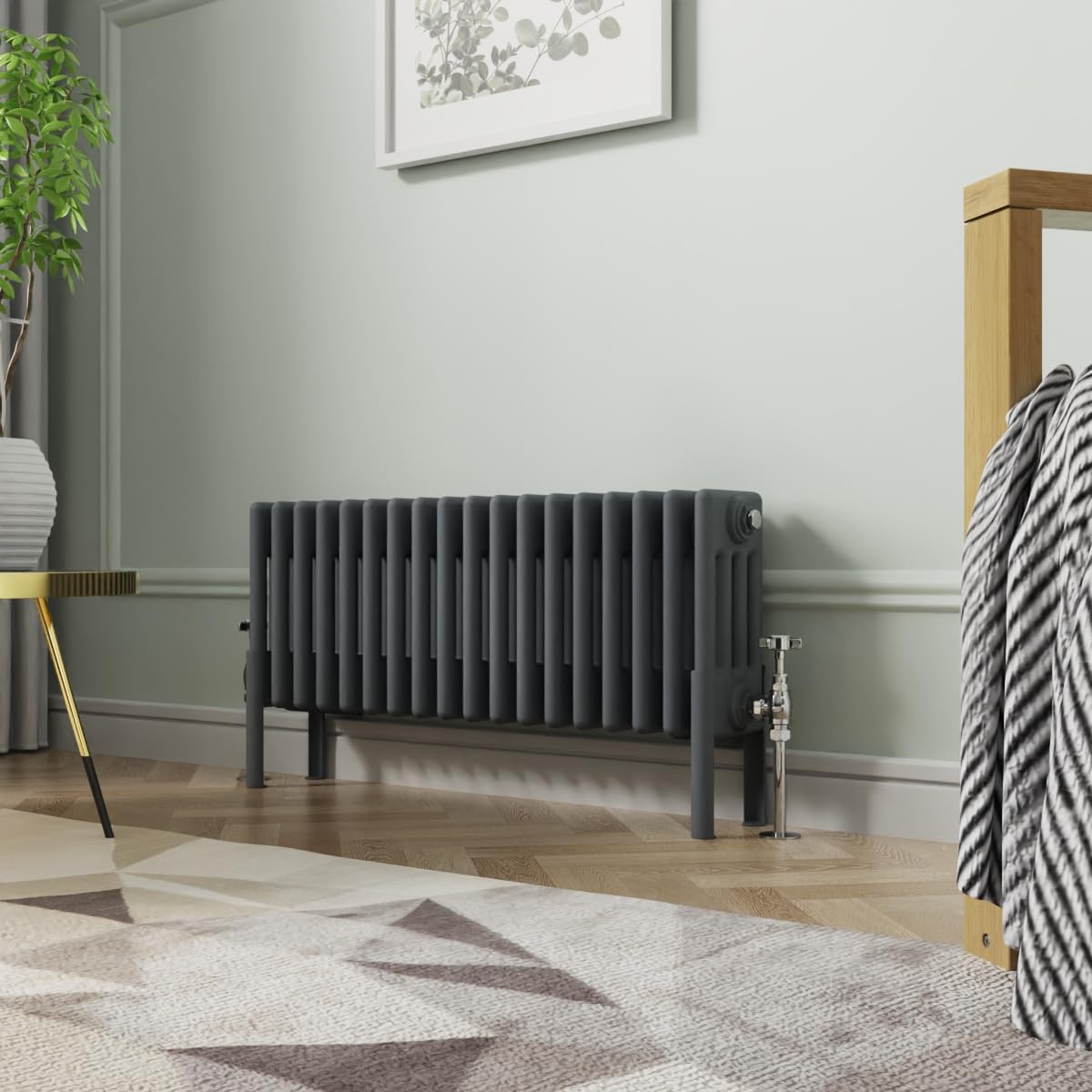 NRG 300x830mm Anthracite Cast Iron Radiator 4 Column Perfect for Bathrooms, Kitchen, Living Room