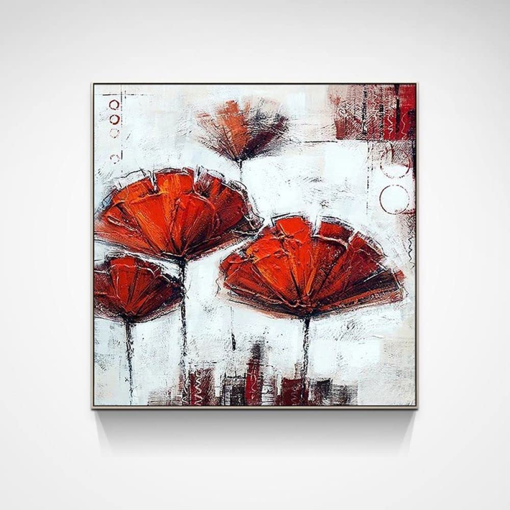 Tableau peinture à l'huile fait main toile abstraite fleur rouge 3D