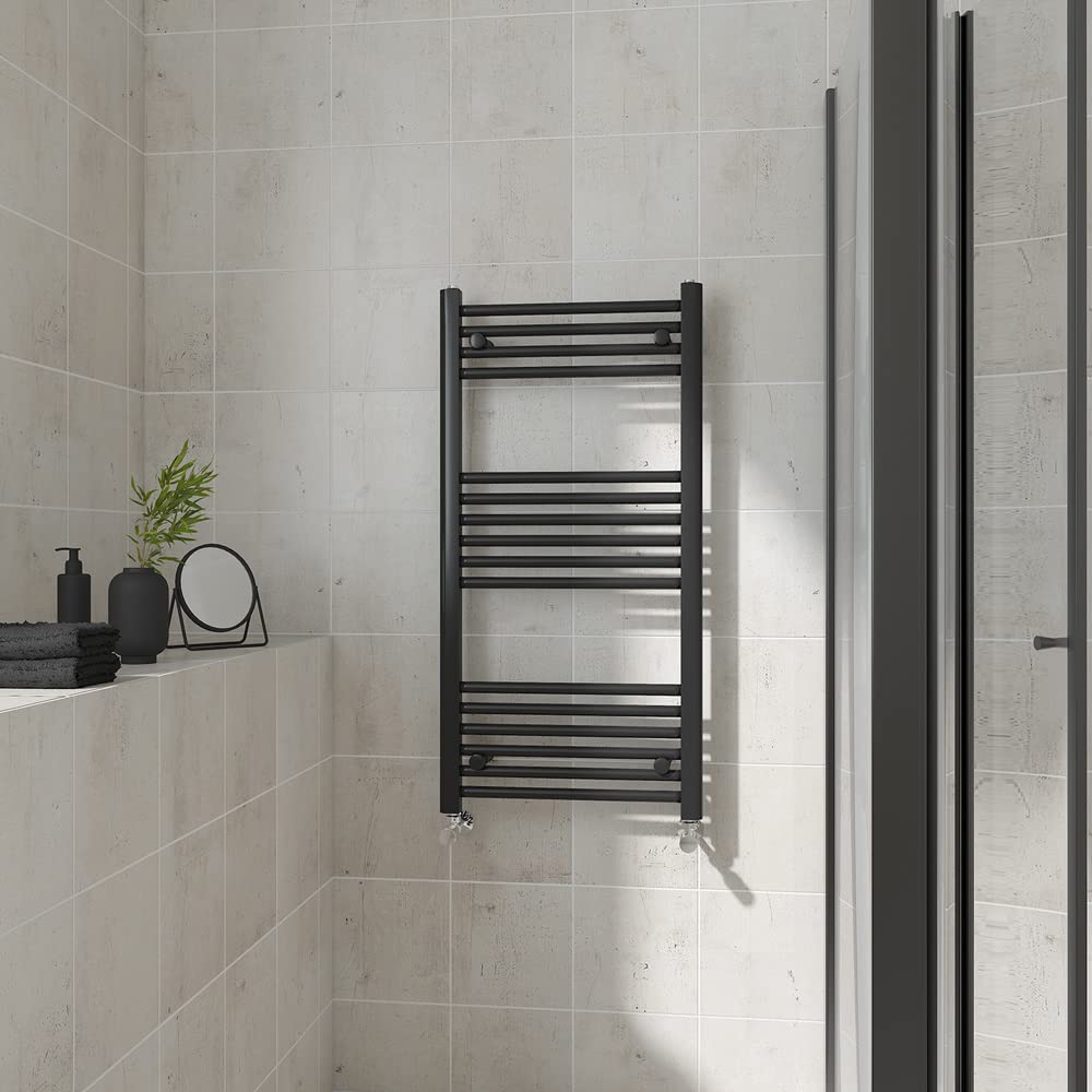 Warmehaus Straight Heated Towel Rail Black Bathroom Radiator 1000x500mm