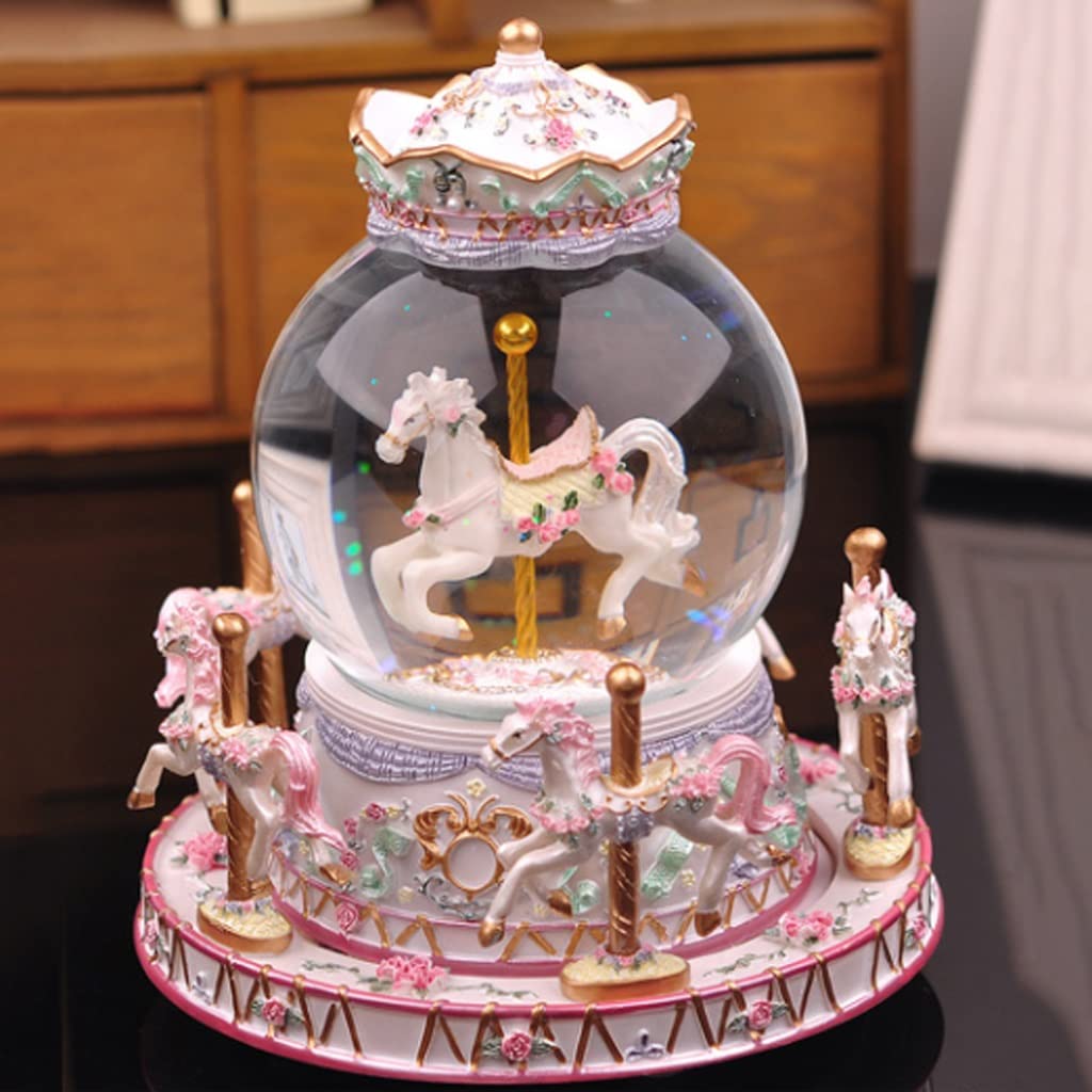 Karuzela Kryształowa Kula Sen Kolorowa Pływająca Śnieg Pozytywka Oktawa Box Dziewczyny Prezent Urodzinowy Boże Narodzenie, 15 CM * 19 CM, Roze