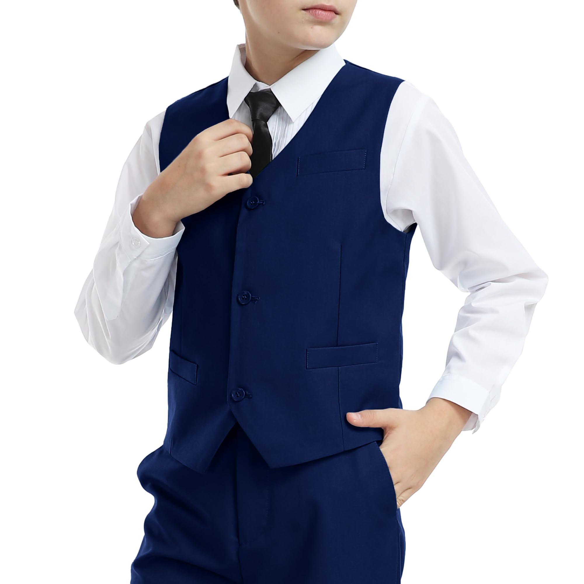 Boys Vest Slim Formal Suit Vest for Wedding with Pockets