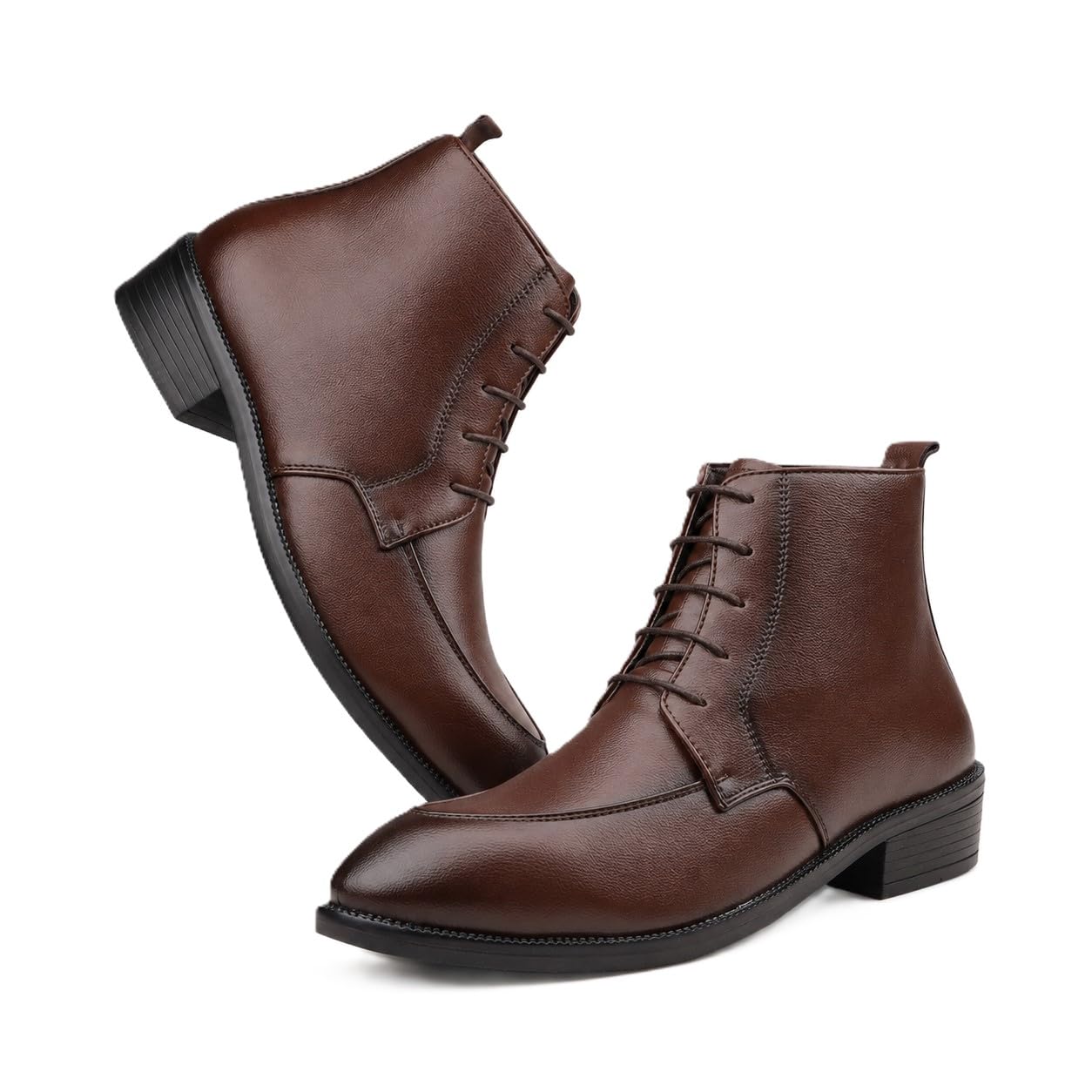 Men's Trendy Ankle Length Derby Dress Shoes | Casual Lace Up Boots with Matte Faux Leather & Anti Skid TPR Sole for Party and Outdoor Wear.-image-14