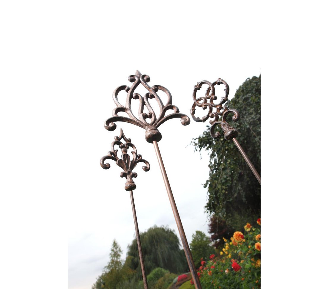 Dehner Gartenstab Ornament Speer, 6 Stück, je ca. 140 x 16 x 3.2 cm, Gusseisen, edelrostfarben