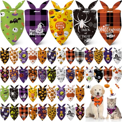 Sanwuta Halloween Dog Bandanas Pack (60 pcs), adjustable triangle bibs