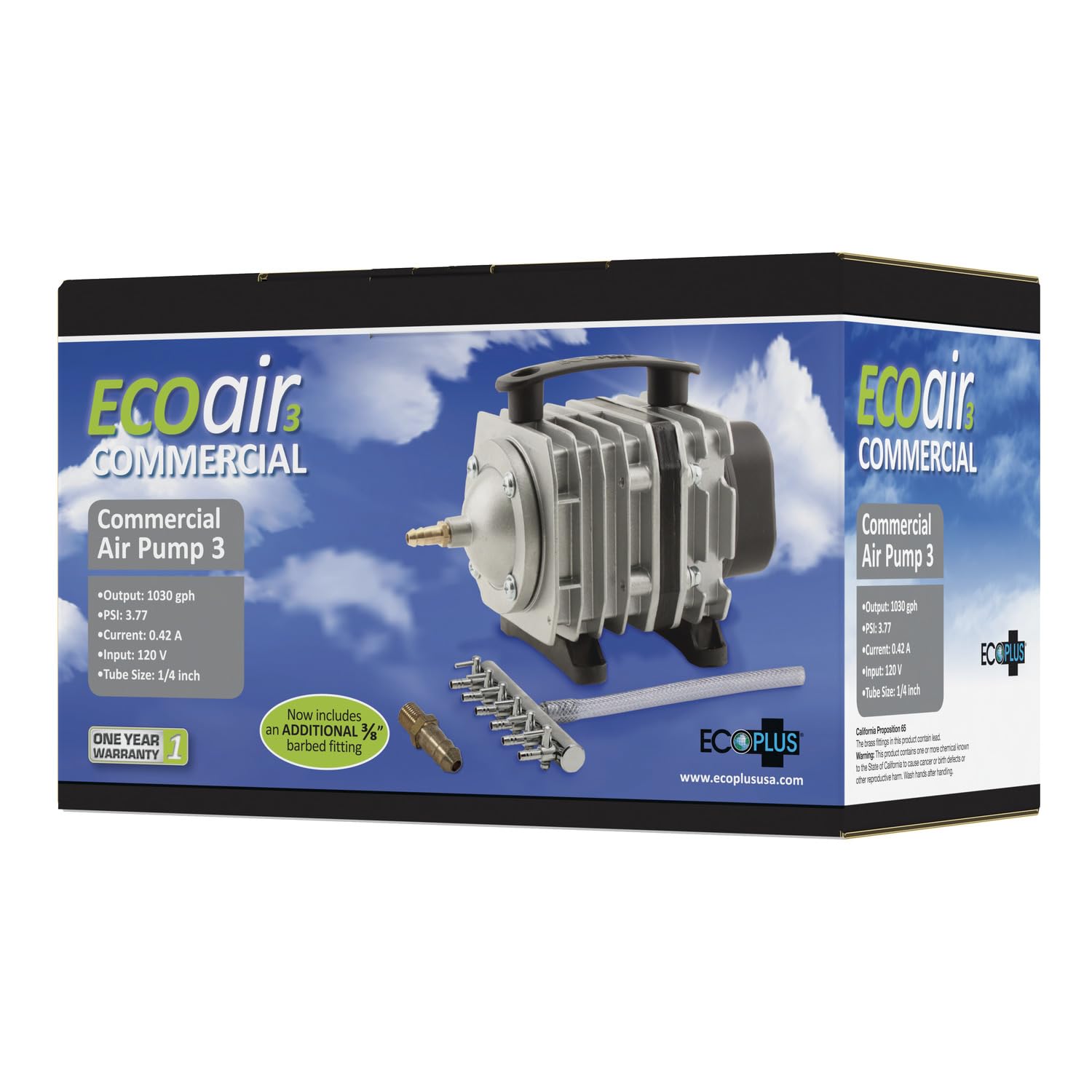 EcoPlus Bomba de aire comercial de 1030 GPH (3900 LPH, 35 W) con 6 válvulas | Acuario, pecera, fuente, estanque, hidroponía
