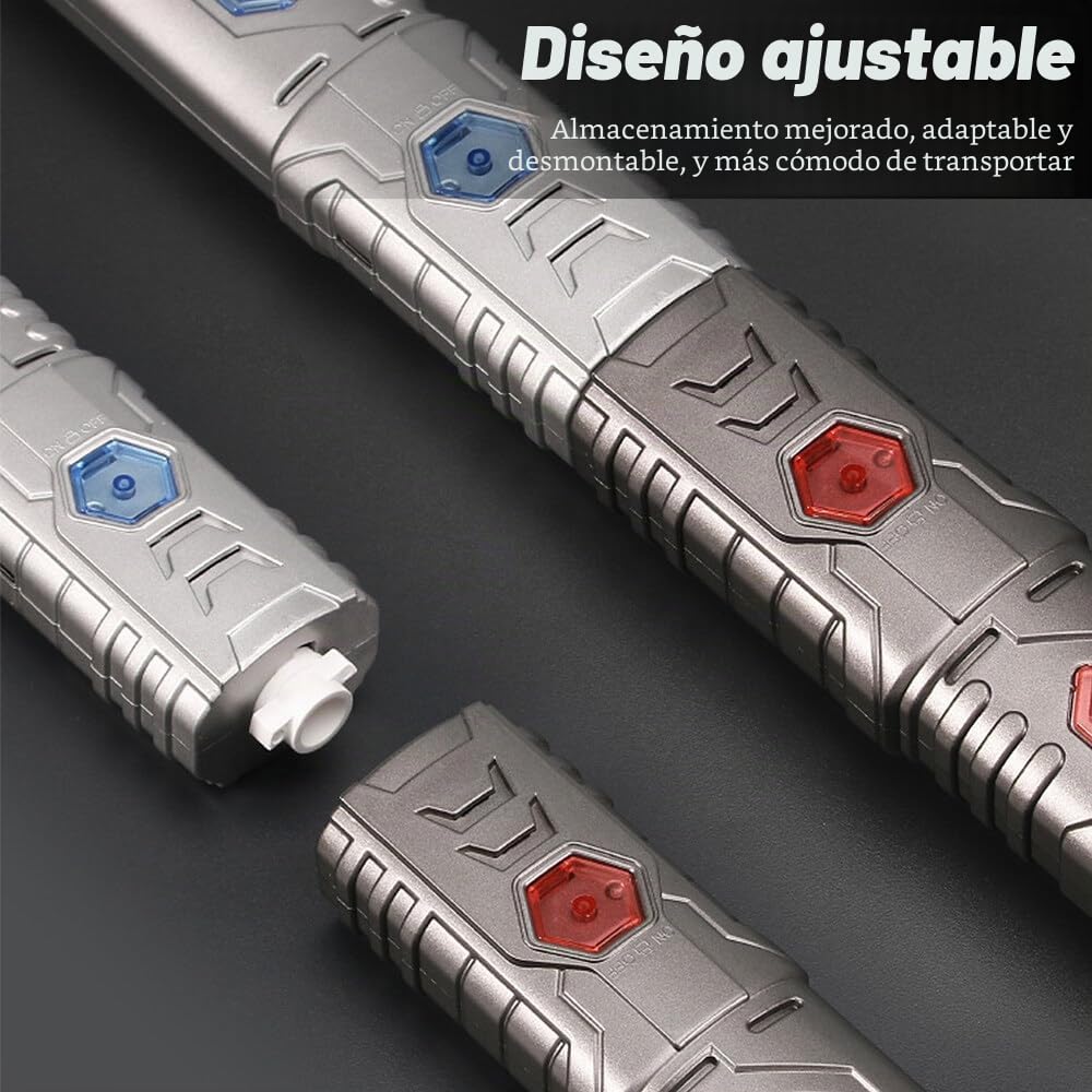 Sable de Luz, Espada Laser Star Wars Niños, 15 Colores Sonido de Combate Simulado, Espada Láser de Star Wars, Sable de Luz Led, Espada Láser Retráctil 2 en 1 para Niños (Mango Plateado)