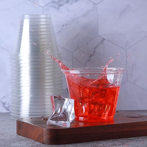 Miniatura 3 de 7waalaalo Vasos desechables de plástico transparente de 9 onzas con tapas planas, 100 juegos