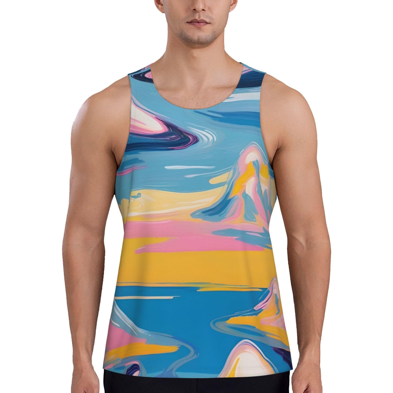 Mens Vests Gym Tank Tops Colorful Tie Dye 3D Printed - Summer Workout Bodybuilding Sleeveless T Shirts Quick Dry Running Vest