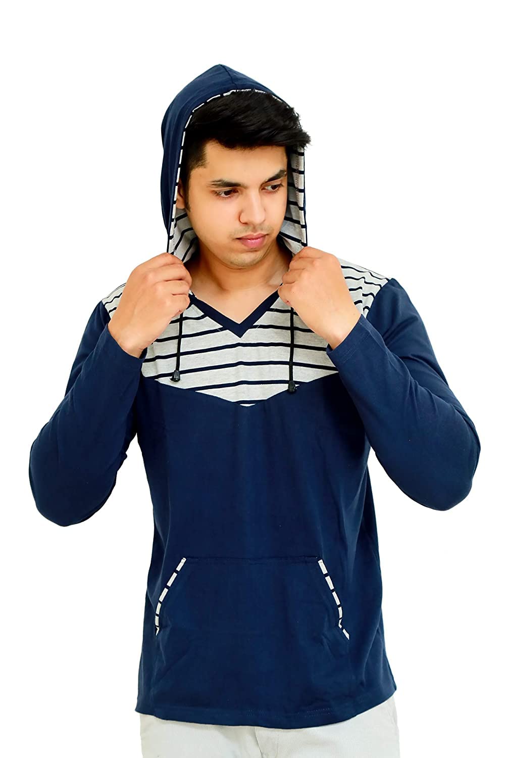 FariconMen's Cotton Hooded Full Sleeves Round Neck Casual T-Shirt