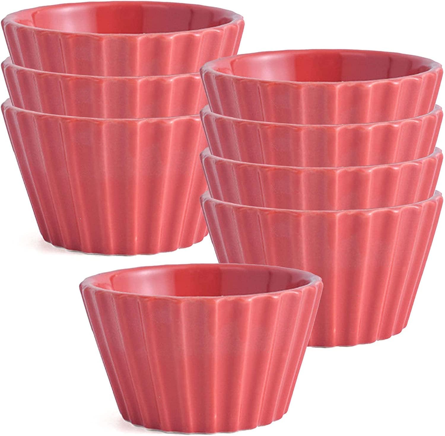 Bol à soupe, bol à riz, bol à déjeuner, ensemble de ramequins, 170 ml, ramequins à crème brûlée, plats à soufflé allant au four, ramequins à soufflé, ramequins for friteuse à air-rouge-lot de 8 ( Colo
