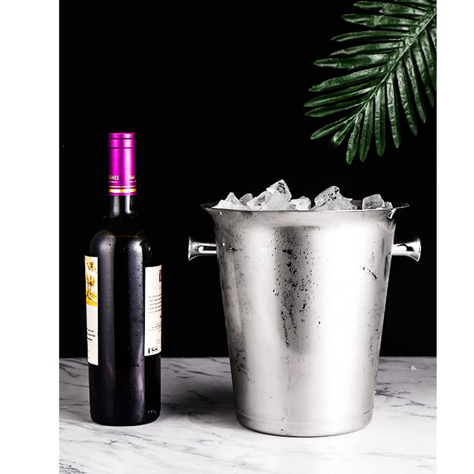 Cubitera de Acero Inoxidable, Cubitera de Acero Inoxidable con Doble Aislamiento, Color Oro Rosa AB, con Tapa y Pinzas, 3-7 l(A,5L)
