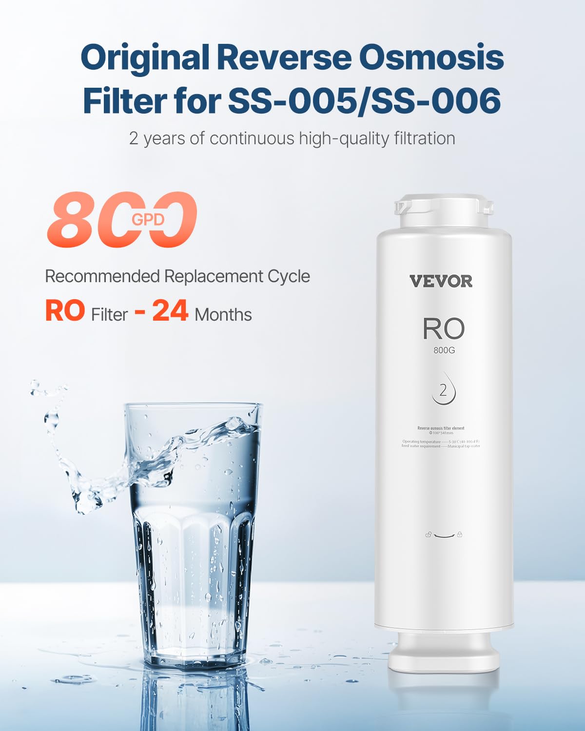VEVOR System odwróconej osmozy 800 GPD, 11-stopniowy filtr odwróconej osmozy, wkład filtra RO na 24 miesiące, redukuje ołów i chlor, kompatybilny z filtrami wody pod zlewem