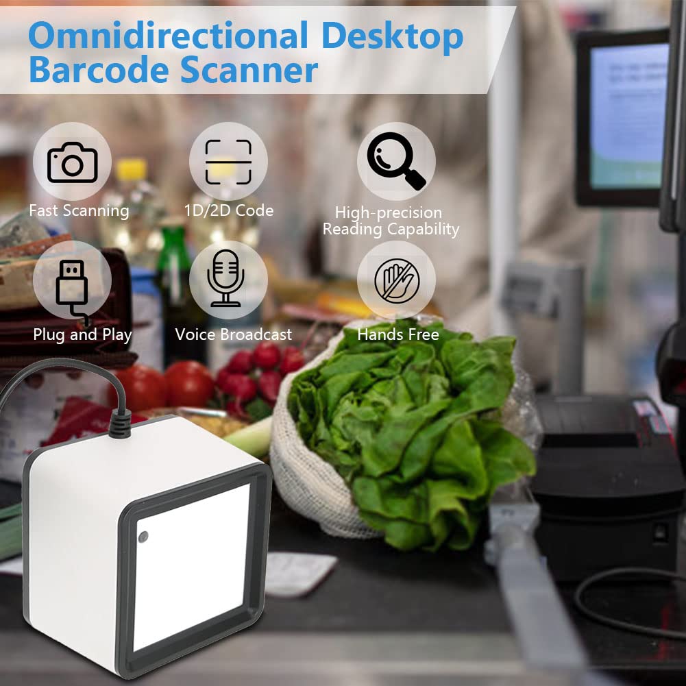 Skaner Kodów Kreskowych 1D 2D QR, Wielokierunkowy Skaner Kodów Kreskowych na Biurko, Automatyczny Czytnik Kodów Kreskowych Bez Użycia Rąk, dla Supermarketów, Biblioteki, Sklepu Detalicznego