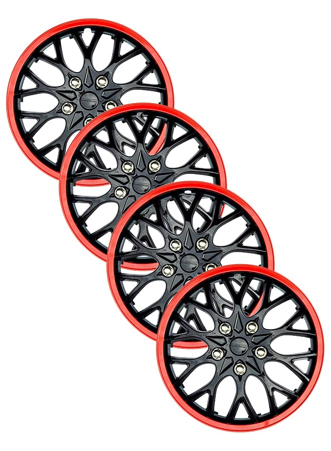 EMTC Pack of 4 EM-3069 Taiwan Wheel Cover| 15" Inch | Black Red Universal Nested Style