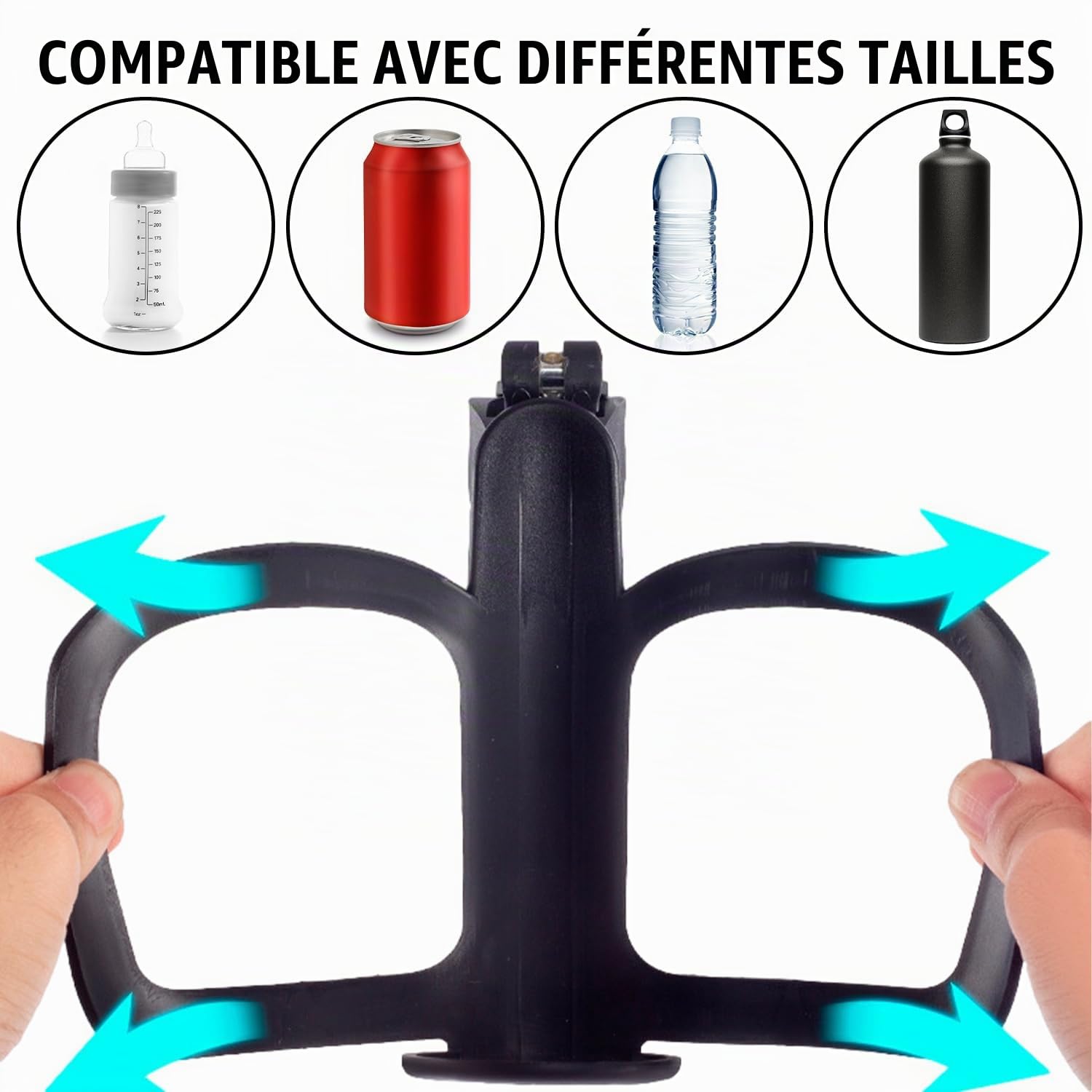 Support porte-gobelet universel à 2 pièces pour poussette de bébé, réglable pour fauteuil roulant, support universel pour boissons, adapté aux vélos, poussettes et tapis roulants