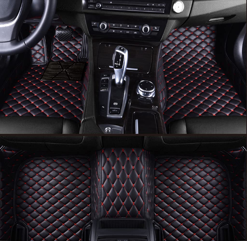 Custom Making Car Floor Mats for Mercedes-Benz G,GL,GLA,GLB,GLC,GLE,GLK,GLS,M,ML 2000-2023 Non-Slip Leather Floor Liners (Black+Red)