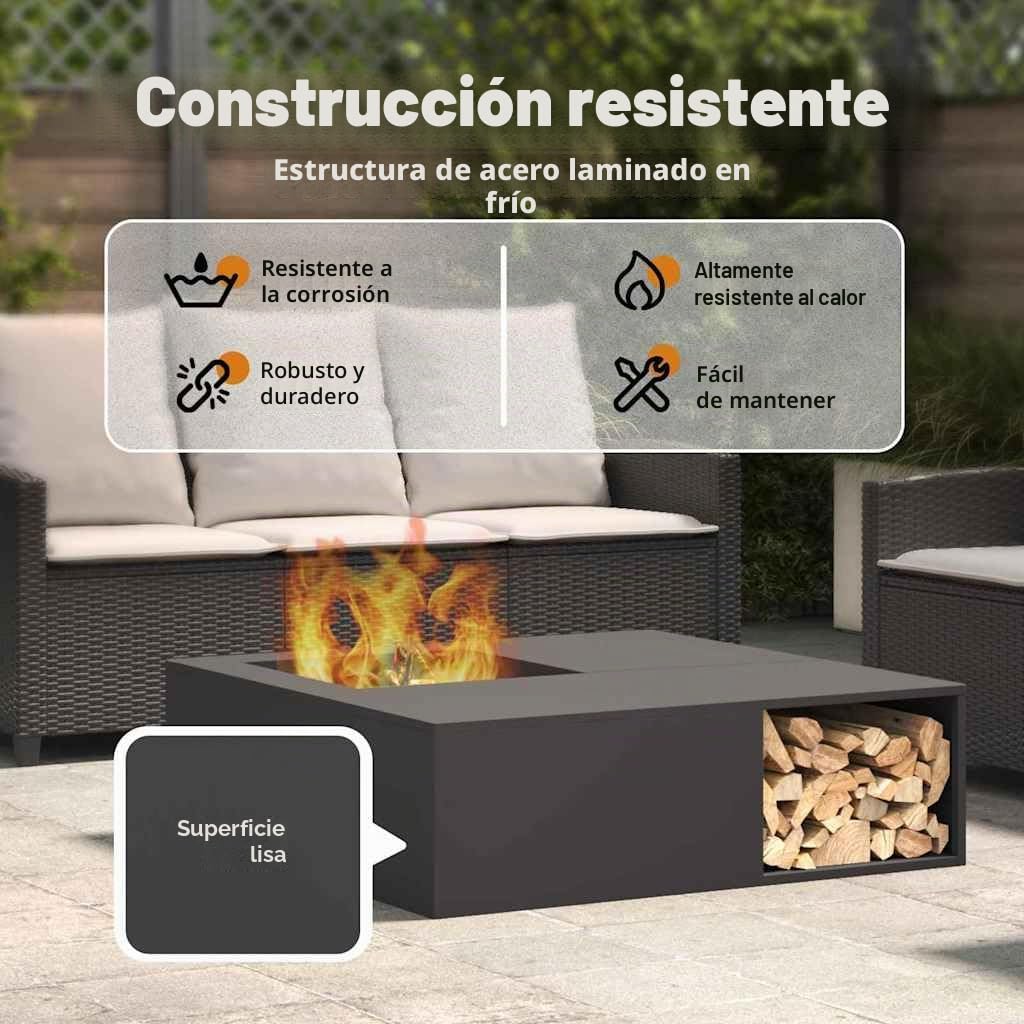 vidaXL Hoguera Negro 100 x 100 x 30 cm Acero, Chic fogón Cuadrado para jardín y terraza, diseño de Metal Moderno, Resistente al Calor, Ideal para reuniones al Aire Libre | Hecho de acero laminado en frío, construido para soportar condiciones al aire libre