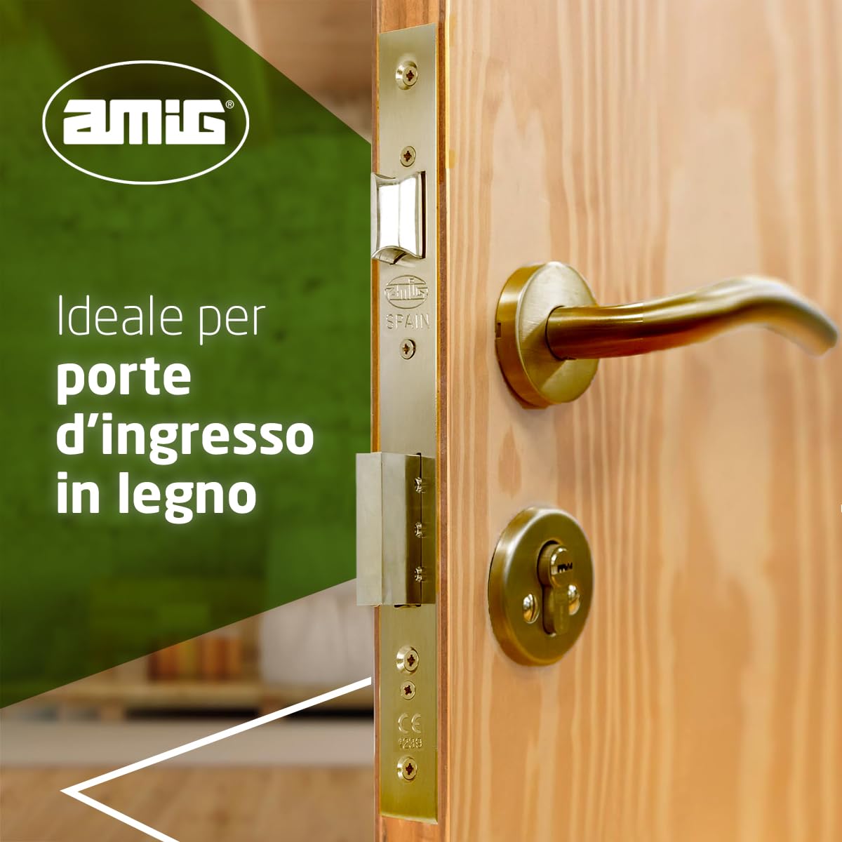 Amig - Serratura da sovrapposizione ad alta sicurezza per porte in legno | Mod. 15 PLUS | 98 x 77 mm | con cilindro rotondo di sicurezza e chiavistello | acciaio argento