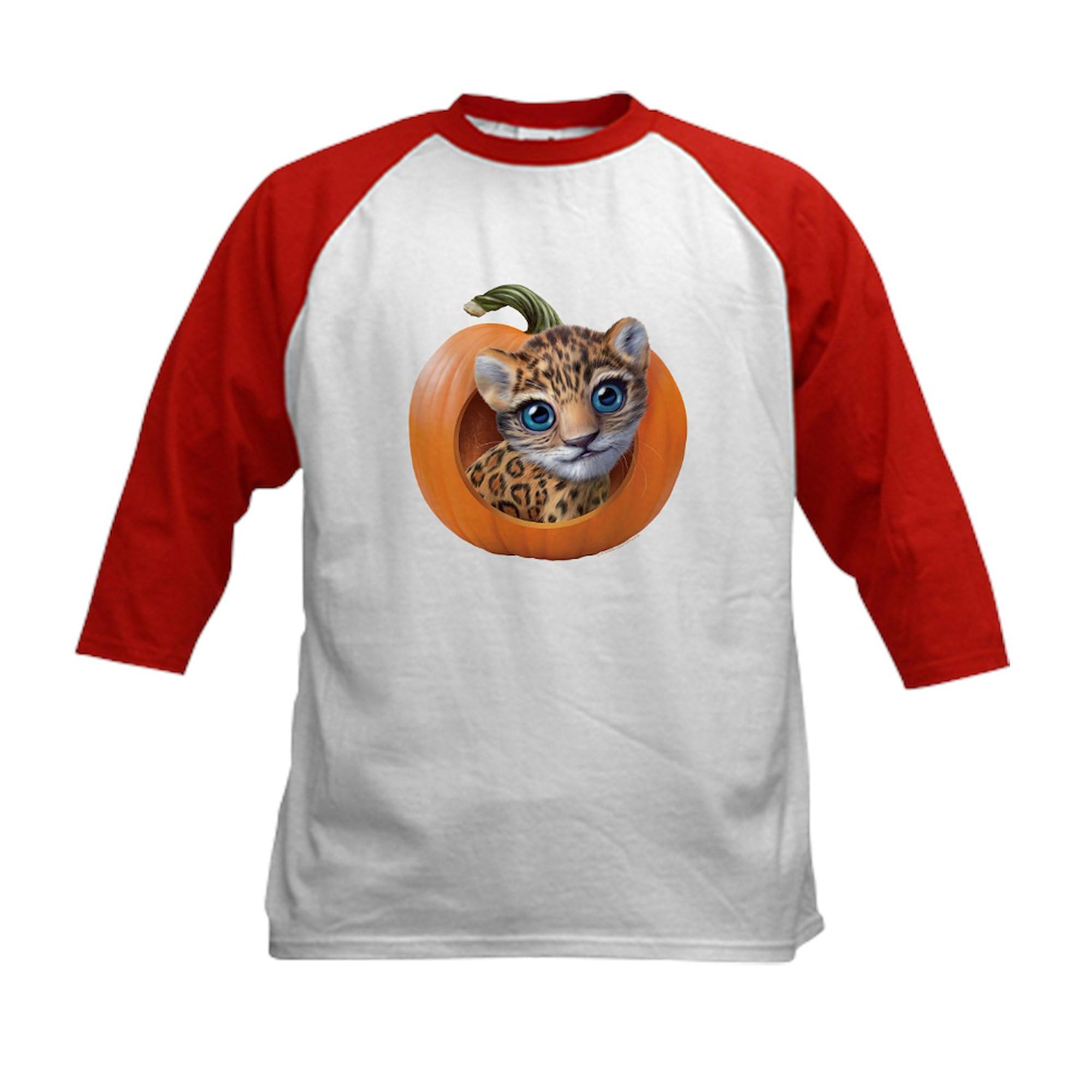 CafePress PD Moreno's Halloween Jaguar Kids Baseball T Shirt Kids Cotton Baseball Jersey, 3/4 Raglan Sleeve Shirt Red/White
