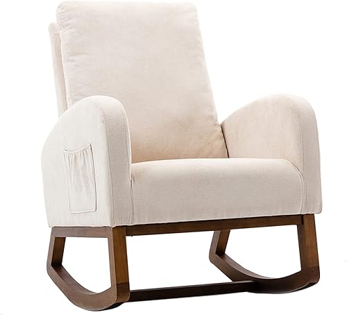 SSLine Mecedora tapizada, moderna y cómoda, de tela, para sala de estar, dormitorio, sala de estudio, silla mecedora de oficina (beige) disponible en Yaxa Peru