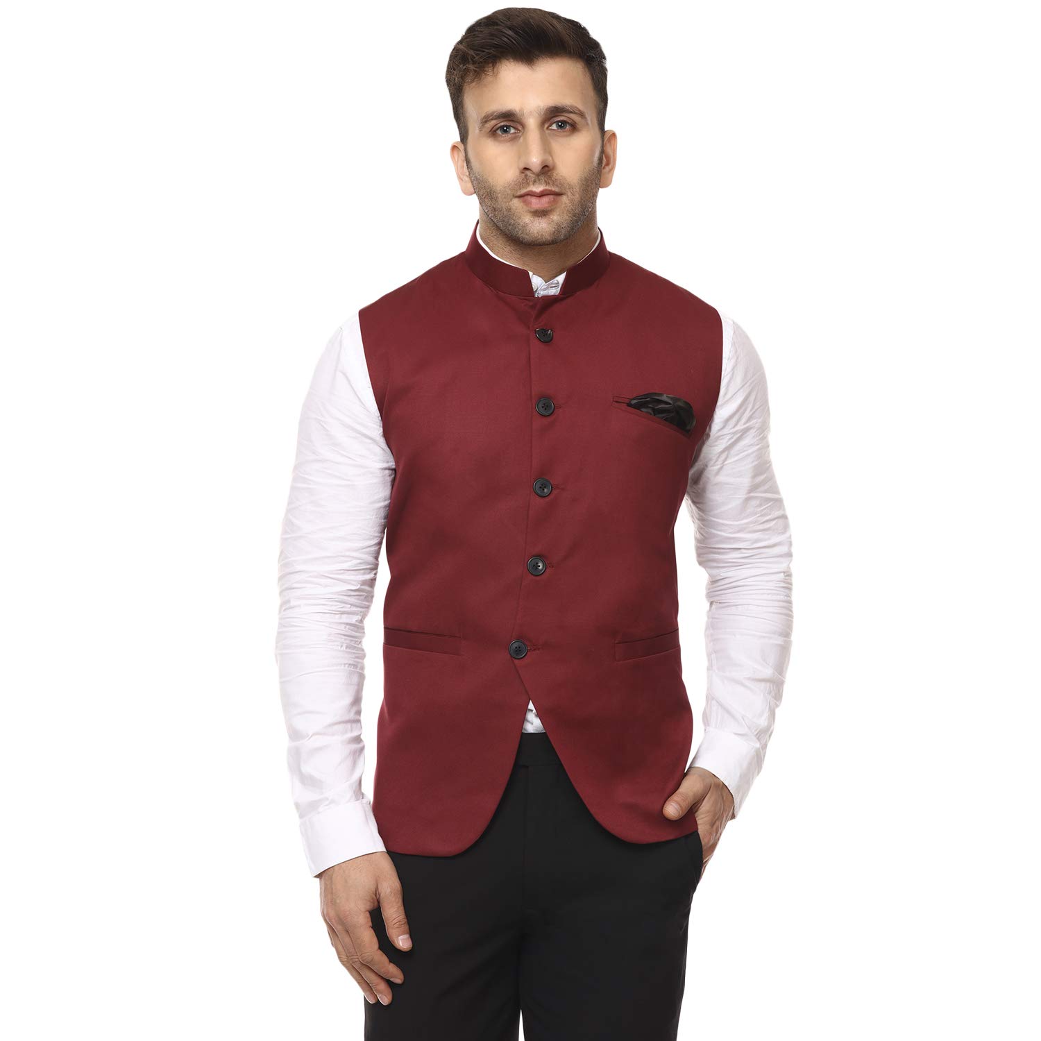 veera paridhaan Plain Chinese Collar Sleeveless Cotton Poly Nehru Jacket-picture-16