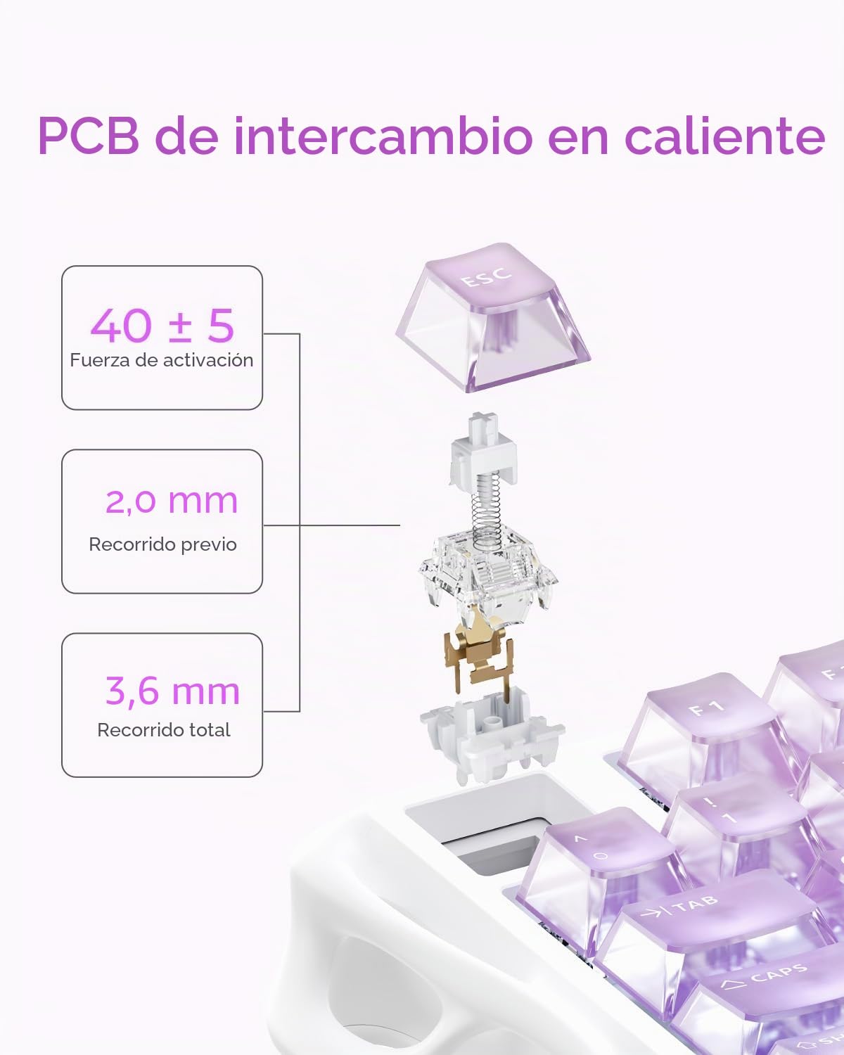 GravaStar Mercury K1 Lite Teclado mecánico gaming QWERTY Crystal Aurora | 75% Wireless Gaming Keyboard con Tri-Mode (2.4G/BT/USB-C), Hot Swap, inalámbrico, Gasket, RGB iluminación, teclados mecánicos