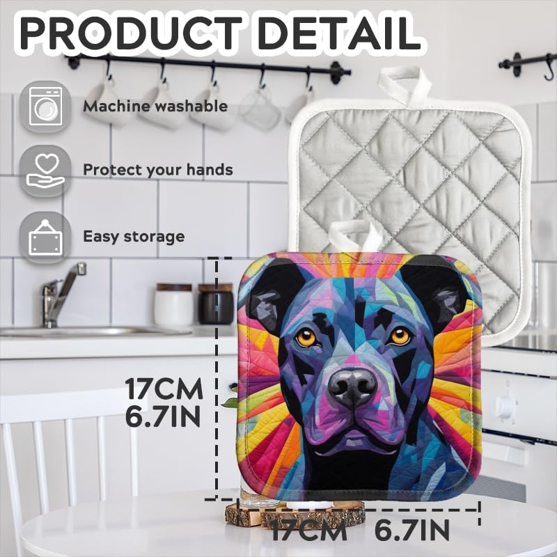 BaHomeck Pot Holder 4pcs,Abstract Art Painting of Black Pitbull Square Heat Resistant Hot Pads for Cook Oven Kitchen with Hang Loop Potholder Easy to Store 6.7inch*6.7inch
