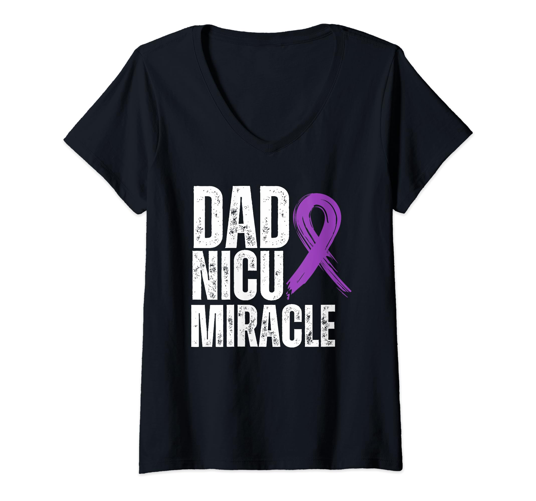 Womens Vintage Dad NICU Miracle Premature Micro Preemie Warrior V-Neck T-Shirt