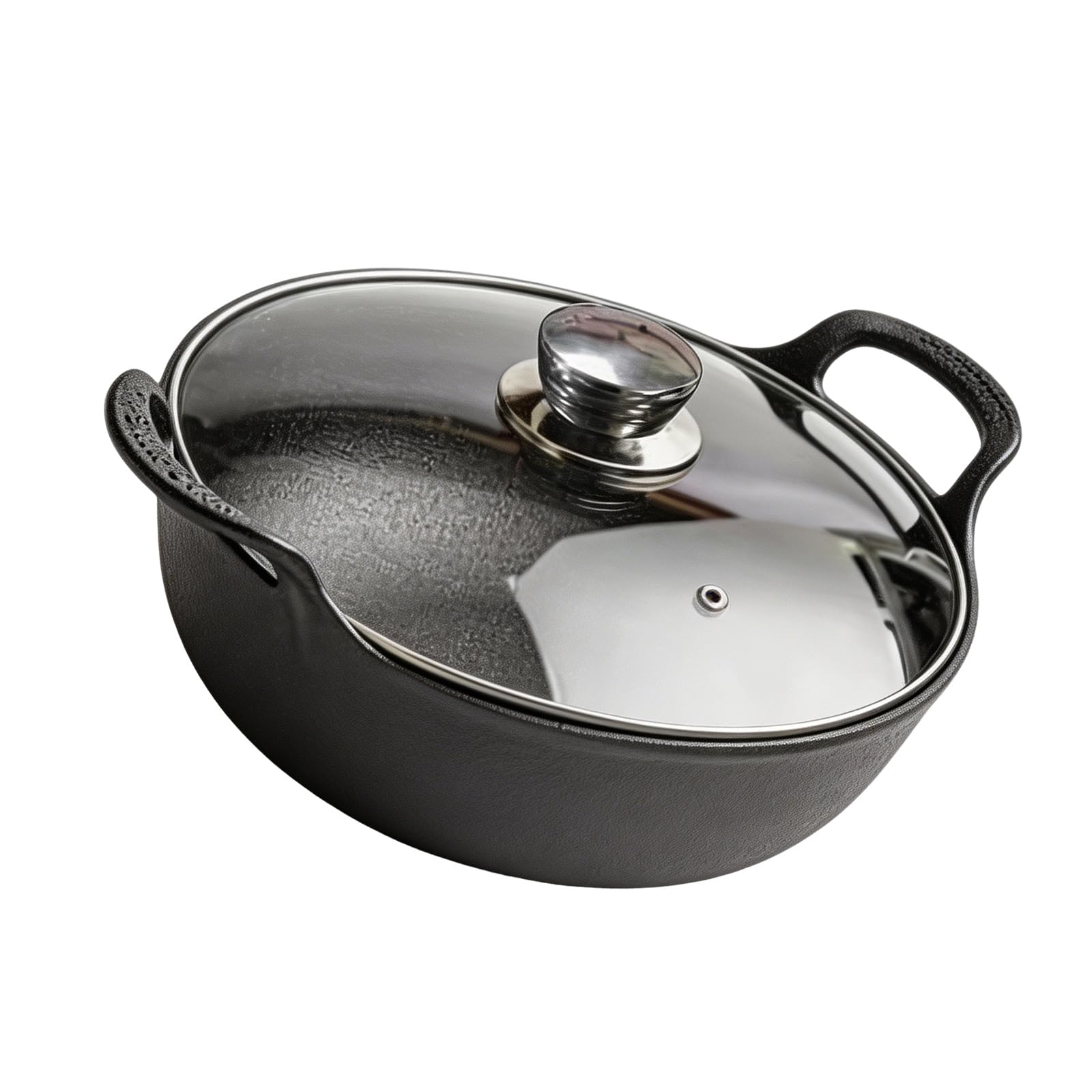 Tsophreniq Premium Cast Iron Wok Cooking Pan with DOuble Handle Suitable for Oven Stovetop and Microwave Ideal for Meals Induction Compatible Cookware