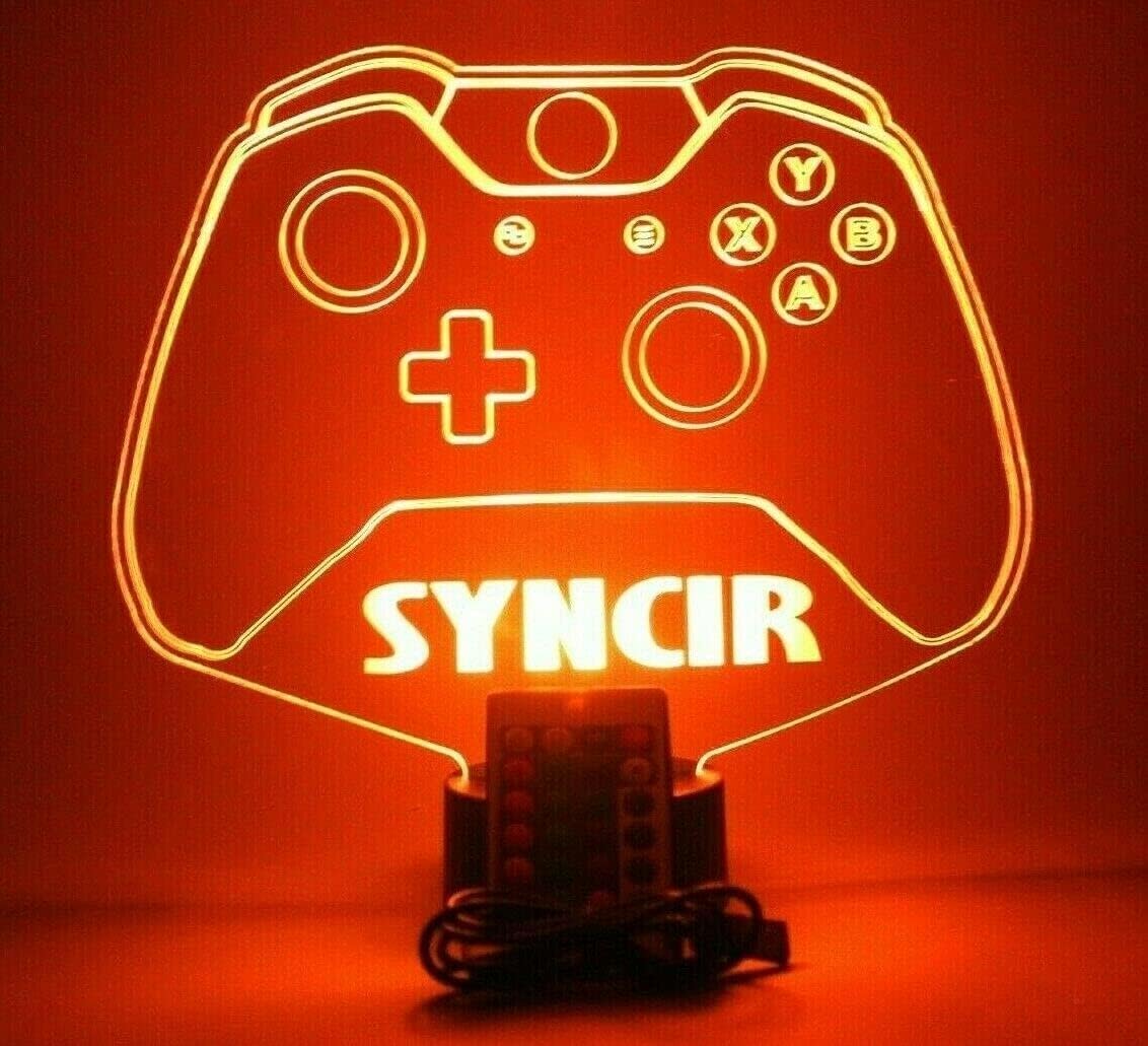 MIRROR MANIA Video Game Controller Night Light Up Lamp LED Personalized Free Engraved Any Name Gamer Name Gaming Room Desk Table Lamp, A Unique Feature - It's Wow, with Remote, 16 Colors, Great Gift